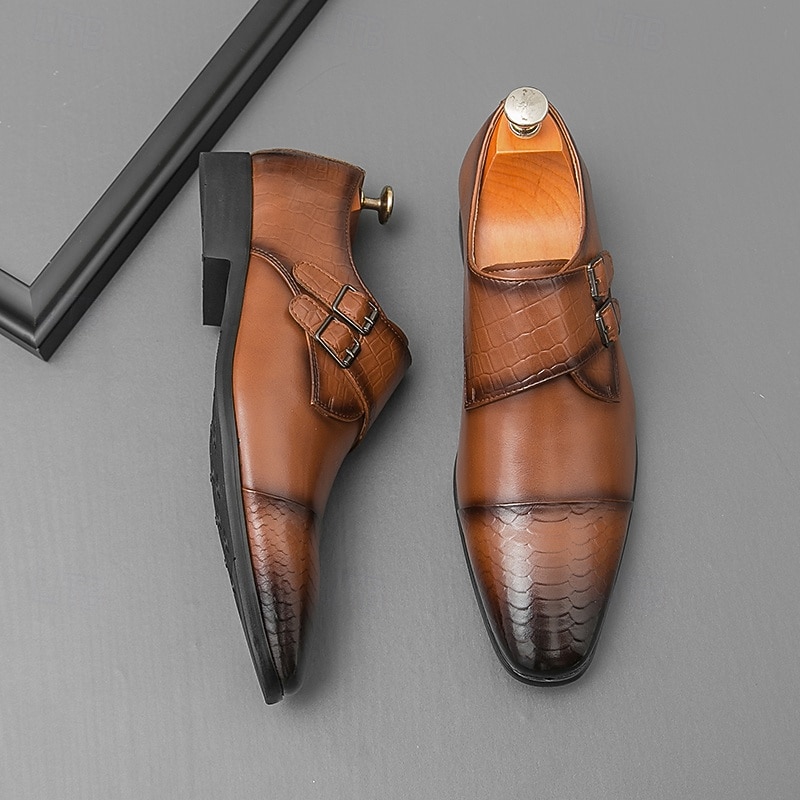 Men's Brown Gradient Faux Leather Double Monk Strap Shoes – Elegant Business Dress Shoes for Office, Banquets and Weddings4