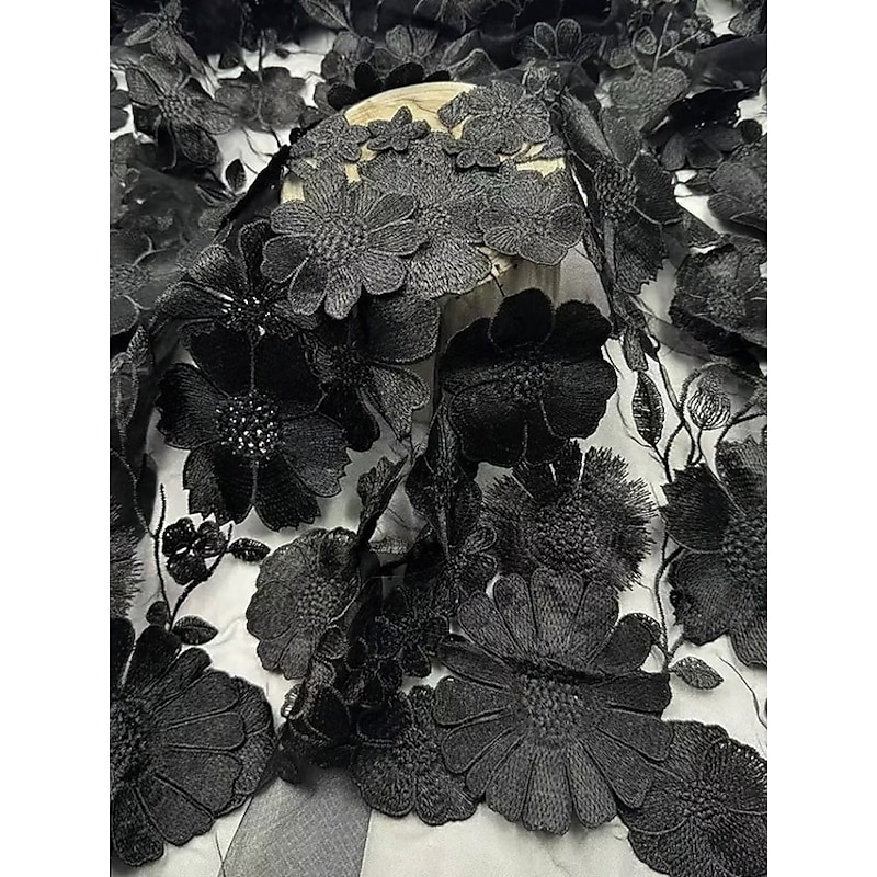 Black Floral Embroidered Applique Beach Wedding Guest Dresses Formal Semi-formal Sheath / Column Crew Neck Long Sleeve Floor Length Tulle Bridal Gowns 20253