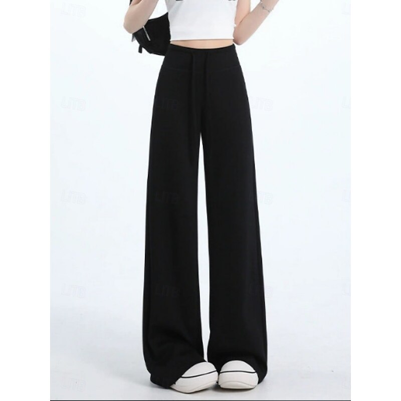 Women's Sweatpants Wide Leg Chinos Fashion Streetwear Basic Full Length High Waist Plain Pocket Elastic Waistband Comfy Soft Comfortable Micro-elastic Outdoor Street Light Gray Dark-Gray Black Spring3