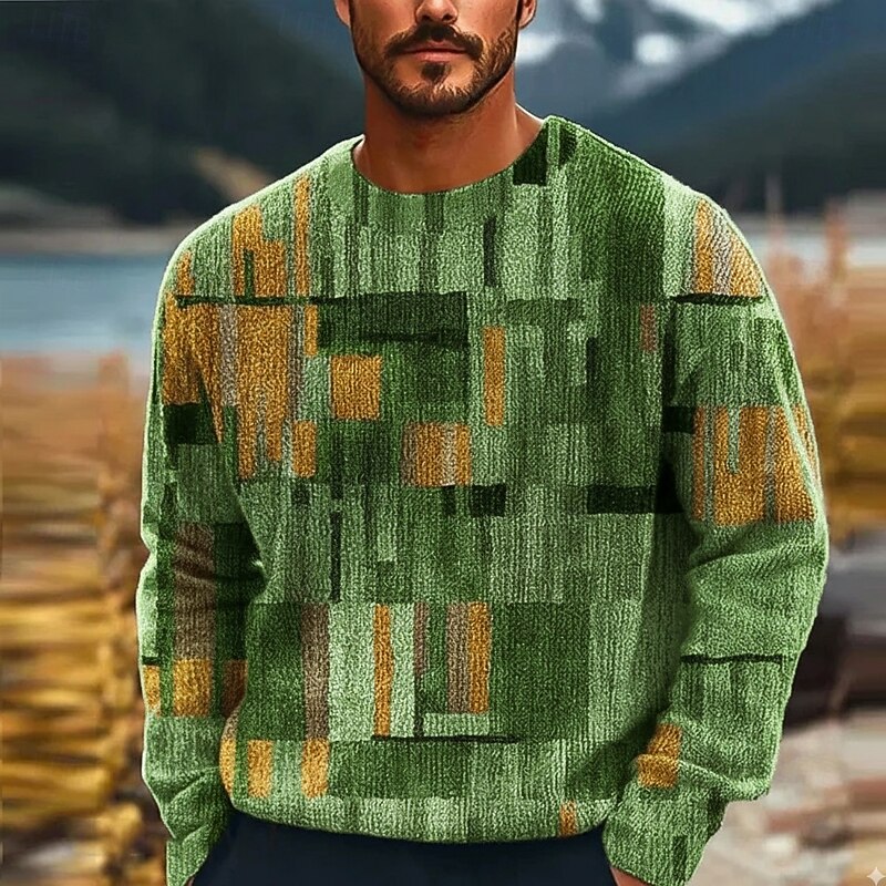 Men's Geometric Color Block Pullover Sweater Jumper Knitwear Crewneck Casual Vacation Home Daily 3D Print Knitting Keep Warm Long Sleeve Spring Fall Winter Blue Brown Green2