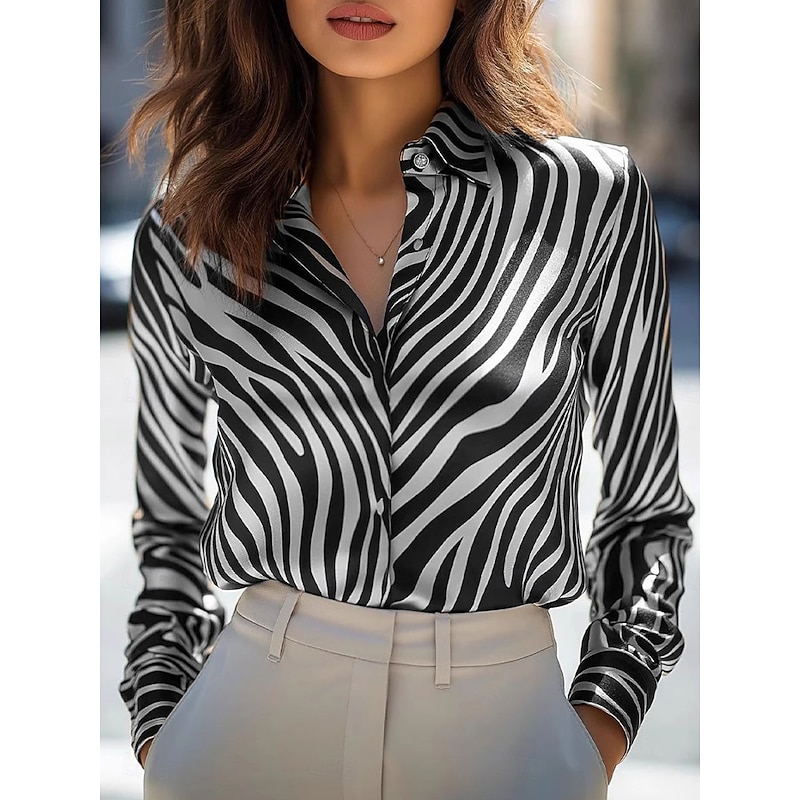 Women's Work Shirt Graphic Geometric Elegant Stylish Modern Long Sleeve Shirt Collar Regular Tops Work Party Evening Wear Daily Silver Blue Purple Gold Green Fall Winter Spring, Fall, Winter, Summer2