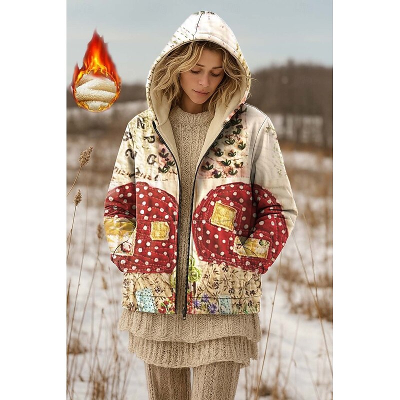 Women's Zip Up Hoodies Floral Graphic Paisley Warm Active Vintage Long Sleeve Hooded Regular Tops Home Party Evening Wear Dailywear Zip Up Patchwork Zipper Red Khaki Spring Fall Winter2