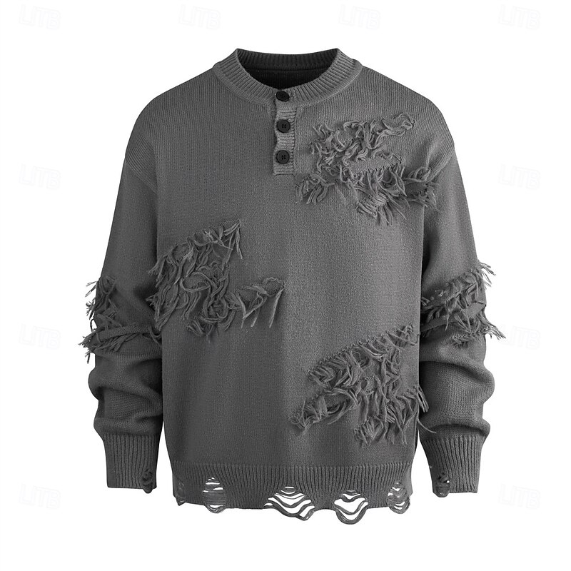 Men's Pullover Sweater Jumper Knit Sweater Ribbed Knit Regular Tops Buttons Knitted Plain Henley Fashion Basic Vacation Daily Wear Clothing Apparel Fall Winter Black White S M L2