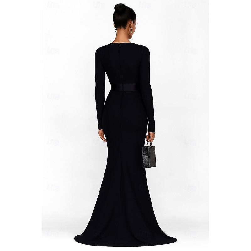 Mermaid / Trumpet Evening Gown Elegant Formal Dress Formal Wedding Floor Length Long Sleeve Square Neck Stretch Crepe with Bow(s) 20252