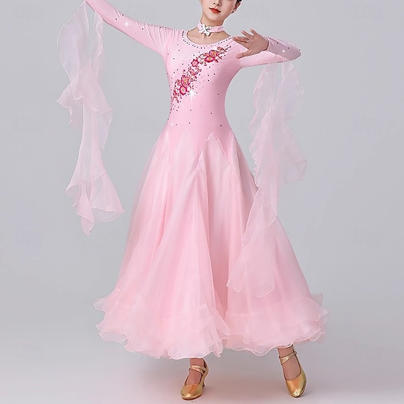 Ballroom Dance Dress Women's Performance Party Long Sleeve  Modern Waltz Competition Dancewear Costumes3