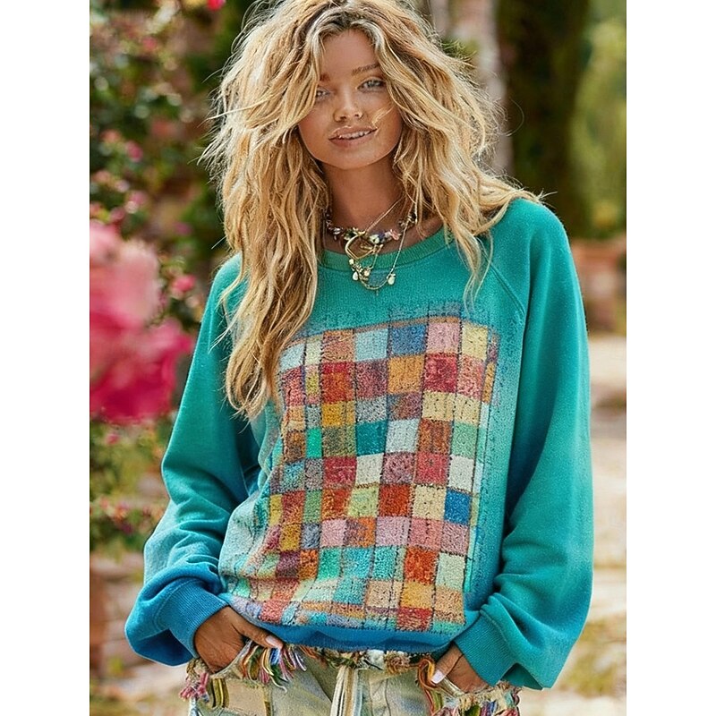 Women's Pullover Sweatshirts Plaid Fashion Streetwear Classic Long Sleeve Round Neck Regular Tops Dailywear Casual Print Pink Green Spring Fall2
