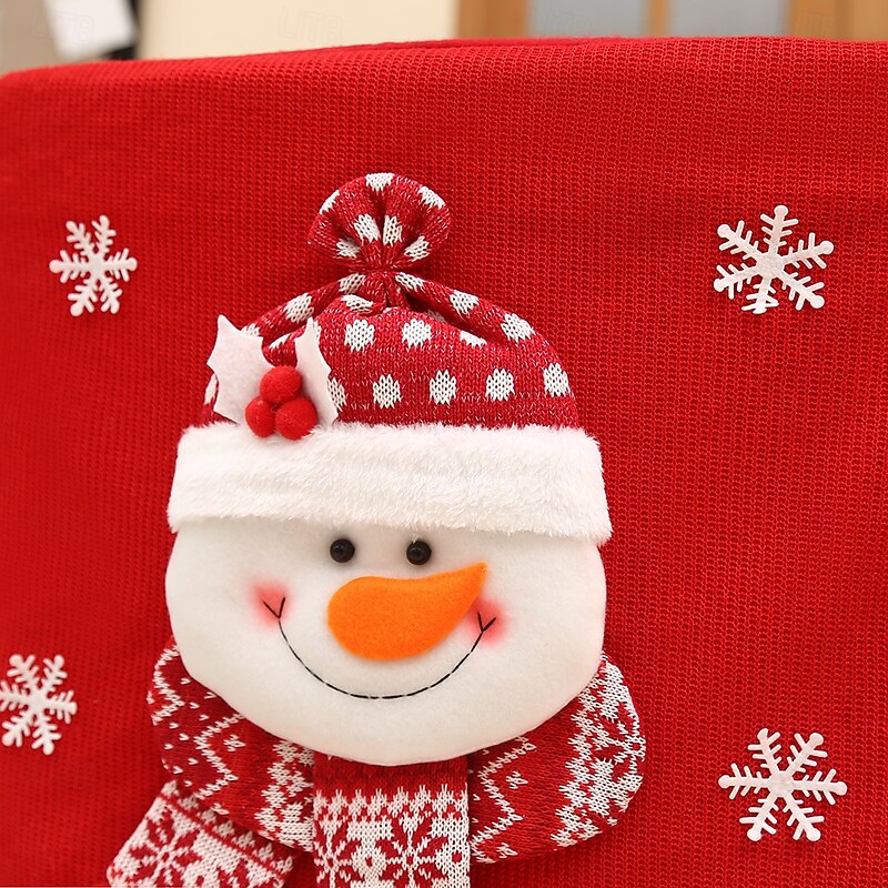 Christmas Chair Covers, 3D Santa Claus Plush Chair Slipcovers, Festive Cartoon Fabric Seat Covers for Dining Table and Holiday Home Decoration3