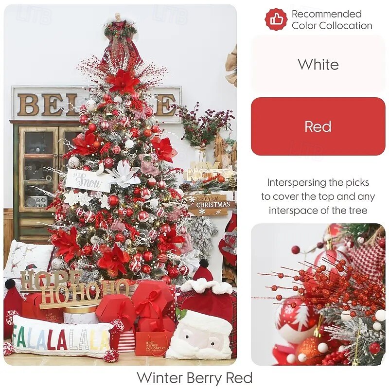 15Pcs Christmas Glitter Ornaments, Gold Sparkle Balls and Shiny Berries, Artificial Pistachio Decorations for Christmas Tree, Holiday Party Décor3