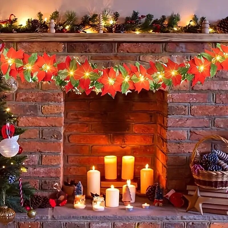 Christmas Red Flower and Red Fruit Fairy String Lights 2M 10LED Battery Powered Garland Lights for Christmas Parties Indoor Outdoor Fireplace Garden Balcony New Year Decoration4