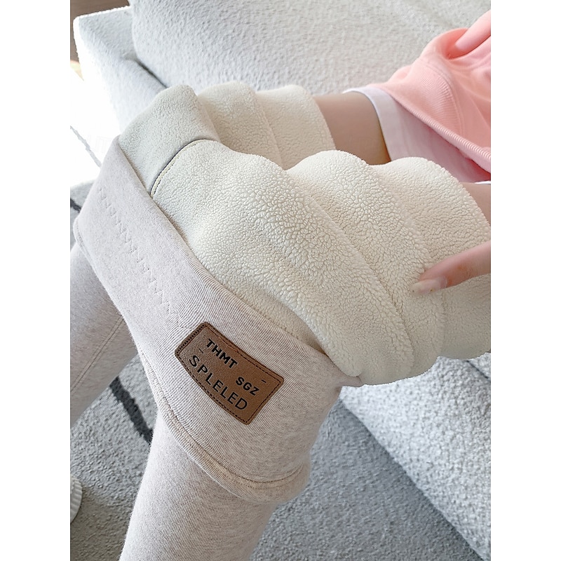 Women's Fleece Pants Leggings Fashion Basic Casual Full Length High Waist Plain High Cut Comfy Soft Comfortable Stretchy Home Daily Dark-Gray Black Beige Gray Spring Fall Winter Slim Fit