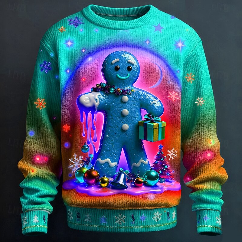 Ugly Christmas Sweater Men's Cartoon Bell Pullover Sweater Jumper Knitwear Crewneck Casual Vacation Daily Festival 3D Print Keep Warm Long Sleeve Spring Fall Winter Red Blue Purple4
