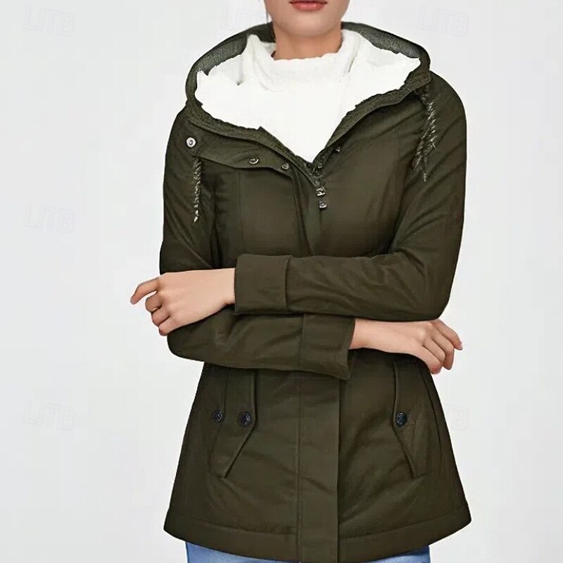 Women's Winter Coat Hoodie Jacket Warm Comfortable Zipper Pocket Casual Plain Outdoor Vacation Daily Wear Weekend Regular Hooded Regular Fit Long Sleeve Outerwear Navy Black Red Fall Winter4