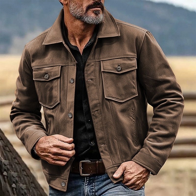 Men's Faux Suede Jacket Cargo Jacket Casual Jacket Vacation Daily Warm Pocket Fall Winter Plain Fashion Classic Lapel Regular Black Khaki Coffee Gray Jacket3