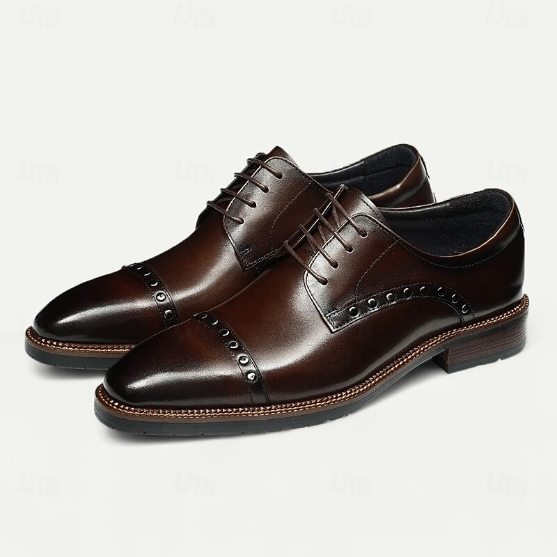 Men's Dark Brown Oxford Dress Shoes Elegant Lace-Up Business Formal Footwear with Stud Detailing for Banquets, Office and Weddings2