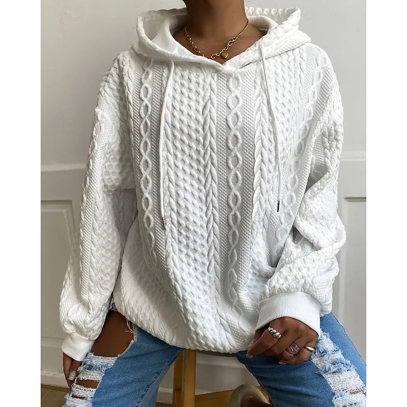 Women's Pullover Hoodie Sweatshirt Plain Sports Fashion Casual Long Sleeve Hooded Regular Tops Street Dailywear Black White Fall Winter2