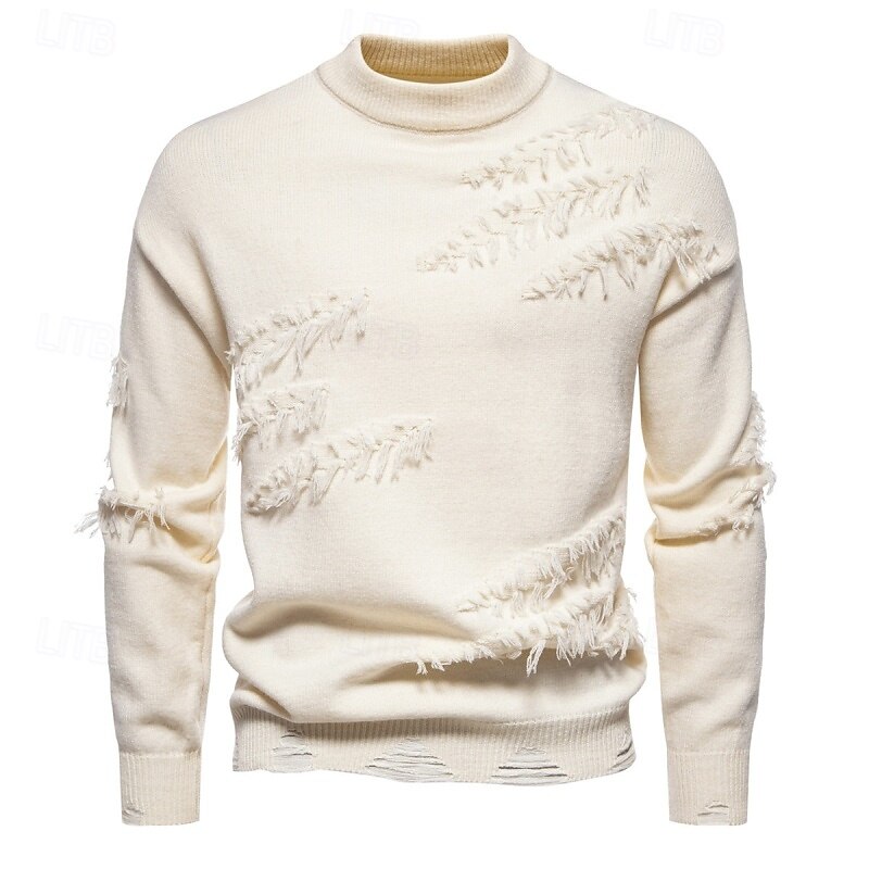 Men's Sweater Pullover Sweater Jumper Ribbed Knit Regular Tops Tassel Fringe Knitted Plain Crew Neck Knitwear Streetwear Casual Daily Wear Clothing Apparel Fall Black Beige S M L3