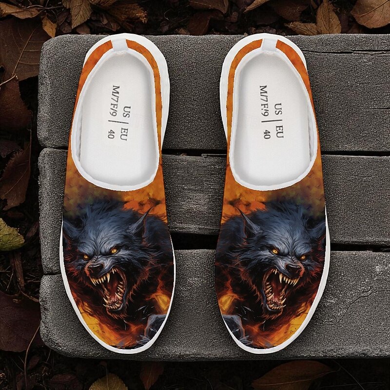 Men's Slip-On Sneakers with Fierce Werewolf Print, Lightweight Casual Shoes for Halloween Party Shoes and Walking3