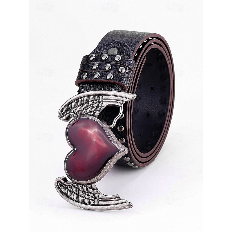 Women's Halloween Gothic Leather Belt with Winged Heart Buckle – Punk Rock Studded Waist Accessory for Parties and Cosplay4