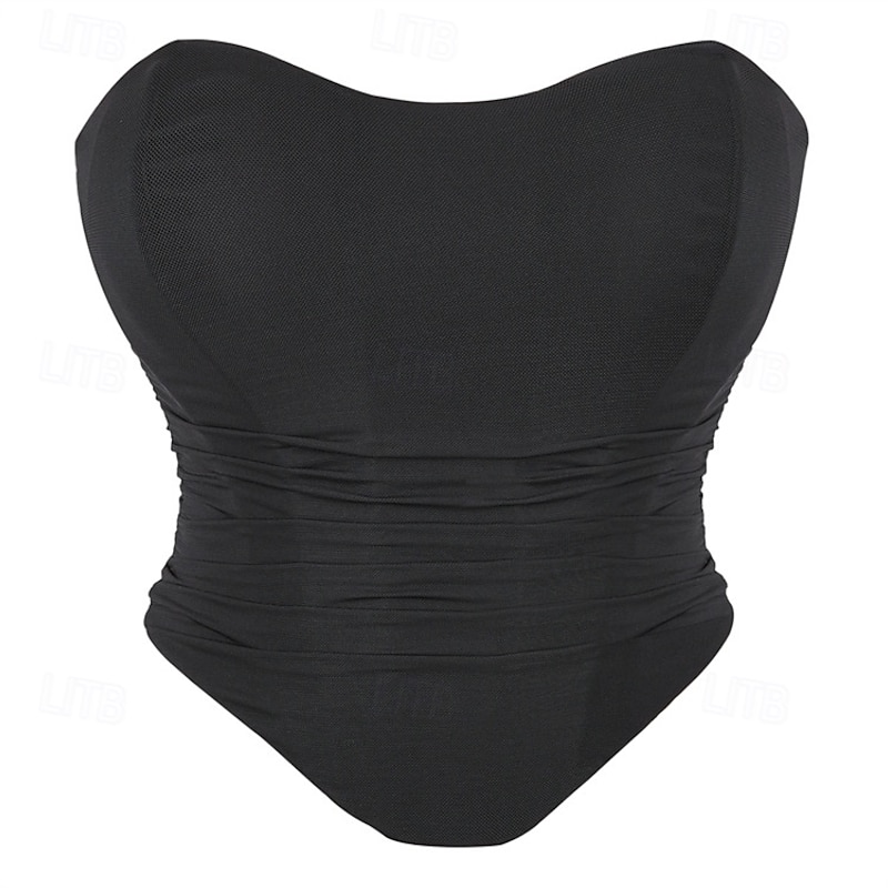 Women's Corset Shapewear Waist Cincher Shapewear Sexy Corset Sexy Sweet Pure Color Ruched Irregular Hem Mesh Vacation Party Street Sleeveless Cold Shoulder Black White Pink Summer Spring Fall Slim