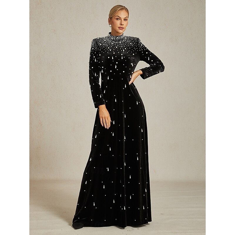 Women's Maxi Dress Sheath Dress Elegant Party Evening Party Solid Color Long Sleeve Turtleneck Black Fall Winter