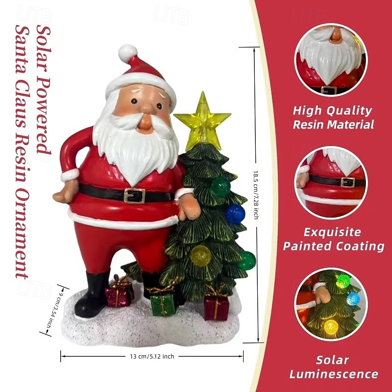 1 Pc 18.5CM/7.28Inch Outdoor Solar Waterproof Santa Claus Christmas Tree Desktop Ornament Light Festival Indoor and Outdoor Atmosphere Decorative Light LED Color Light3