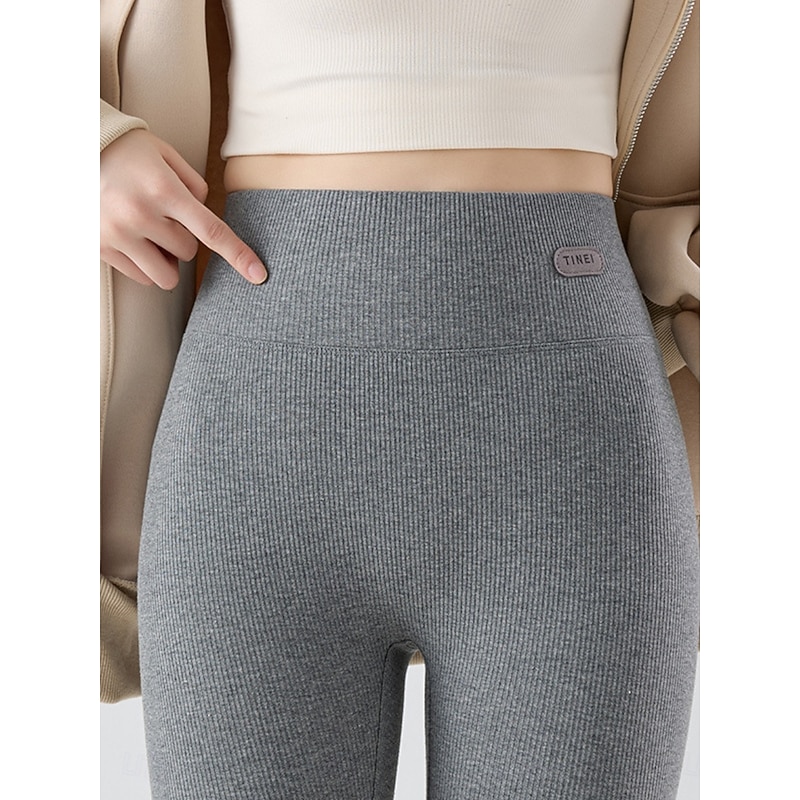 Women's Fleece Pants Leggings Fashion Basic Casual Full Length High Waist Plain High Cut Comfy Soft Comfortable Stretchy Home Daily Light Gray Dark-Gray Black Beige Spring Fall Winter Slim Fit