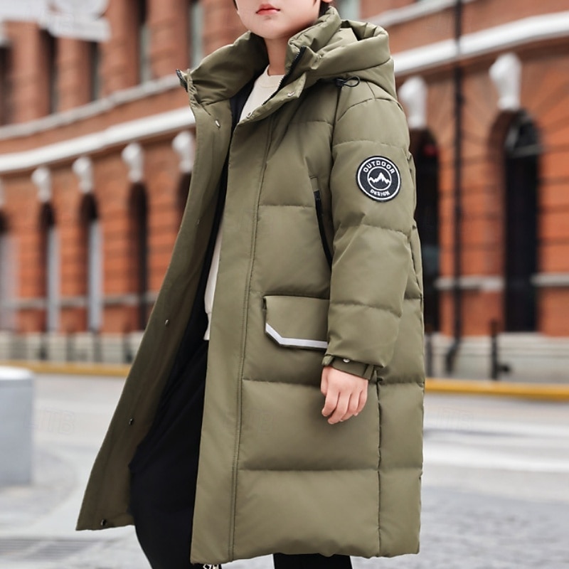 Kids Unisex Down Jacket Outdoor Jacket Puffer Jacket Outerwear Solid Color Long Sleeve Keep Warm Windproof Coat Outdoor Daily Basic Black Red Green Fall Winter 4 years+