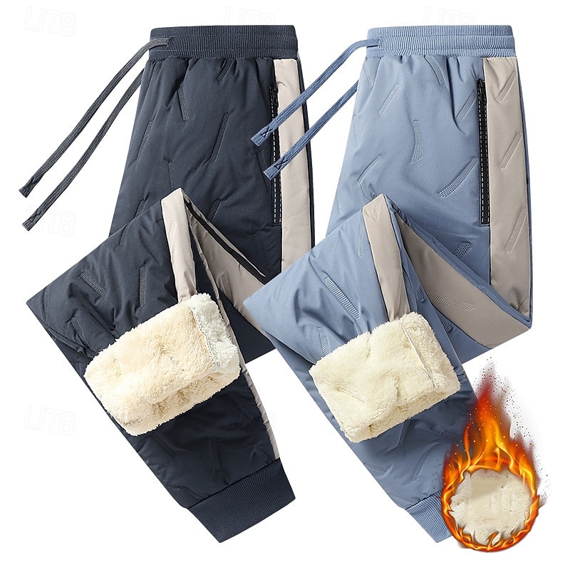 Men's Sherpa Sweatpants Fleece Pants Joggers Trousers Drawstring Pocket Elastic Waist Color Block Comfort Warm Sports Outdoor Daily Fashion Casual Black Blue Micro-elastic