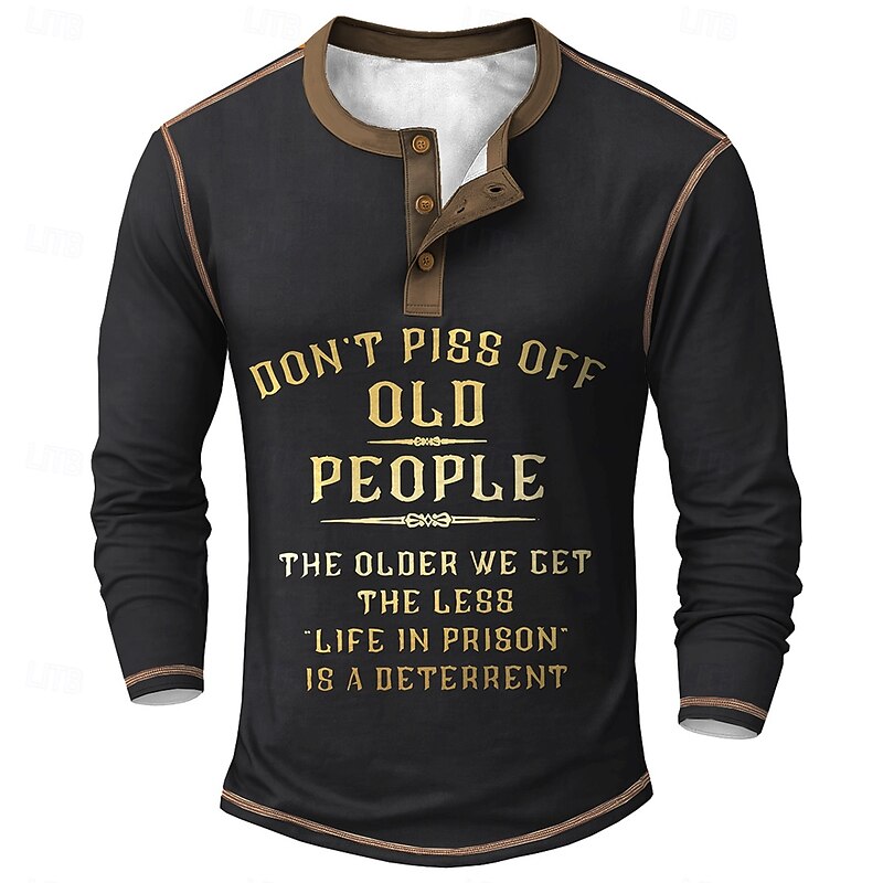 Men's Vintage Funny Slang Henley Shirt Tee Long Sleeve Vintage Fashion Designer Outdoor Casual Daily Spring Spring &  Fall Army Green Black Dark Purple Navy Blue Henley Collar Henley Henley T-Shirt4