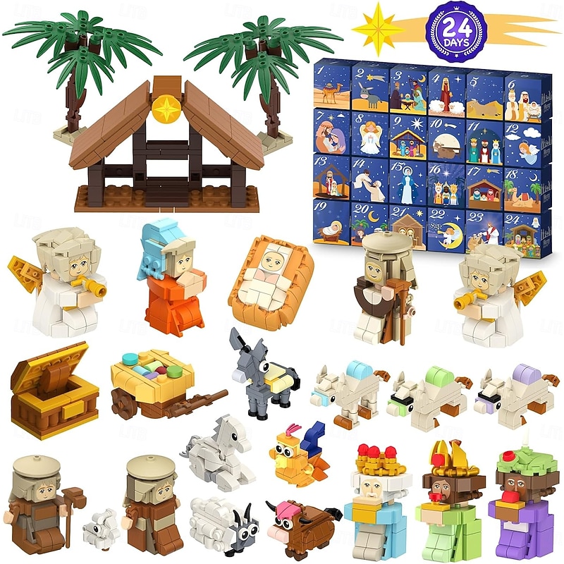 Nativity Advent Calendar 2025 Christmas Gift for Kids 24 Days Building Blocks Kits Countdown Calendar Set, Stocking Stuffer Building Toys for Boys, Girls, Teens & Adults