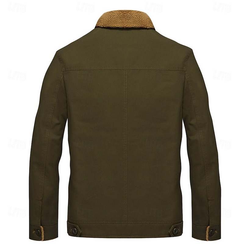 Men's USA Fleece Jacket Cargo Jacket Sherpa Jacket Tactical Thermal Warm Vintage Outdoor Home Embroidered Multiple Pockets Winter Coats Fall Winter Fleece Turn-Down Collar Long Sleeve Army Green Dark3