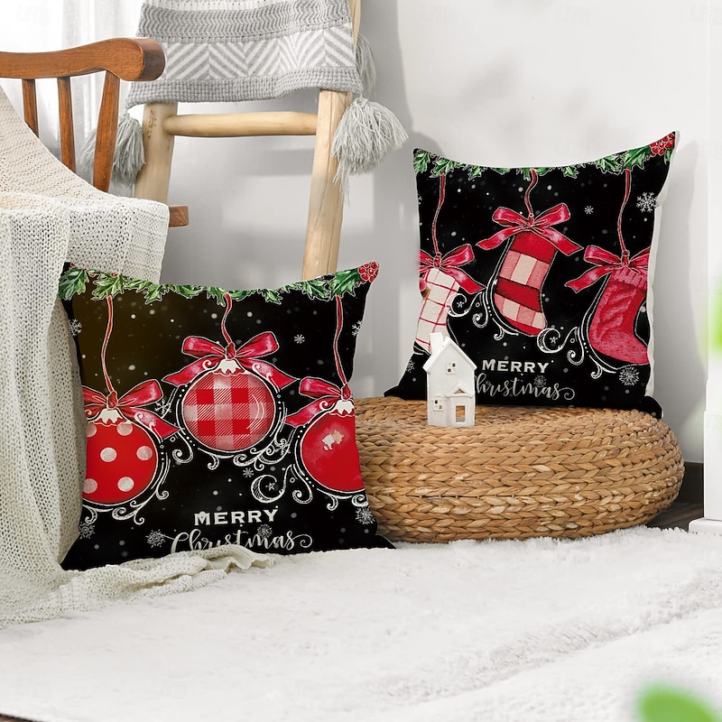 New Christmas Pillow Covers, Linen Alphabet Print Decorative Cushions, Stain-Resistant Throw Pillows for Living Room Holiday Decor4