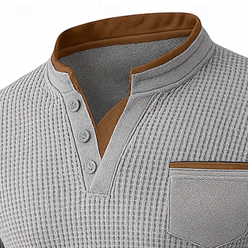 Men's Sweatshirt Waffle Sweatshirt Pullover Hoodie Sweatshirt Pullover Button Up Hoodie Gray Henley Plain Patchwork Color Block Sports & Outdoor Casual Daily Streetwear Cool Sportswear Spring &  Fall2