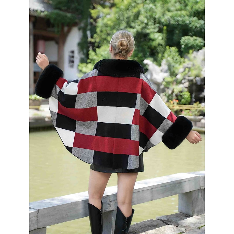 Faux Fur Wraps Plus Size Curve Casual Daily 3/4 Length Sleeve Batwing Sleeve Polyester Wedding Wraps With Pure Color For Special Occasion Fall & Winter2