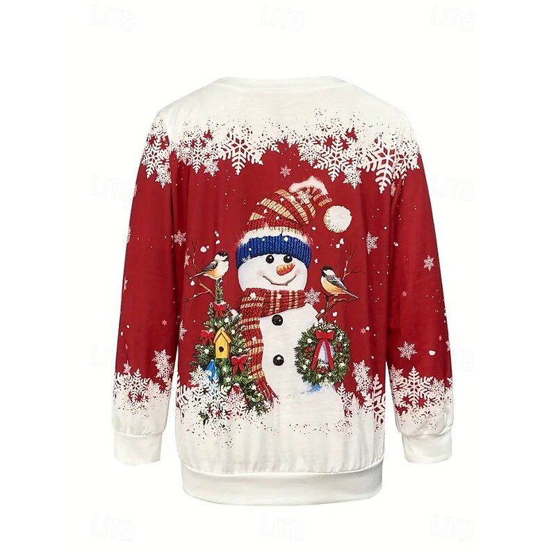 Women's Pullover Sweatshirt Hoodies Graphic Snowman Fashion Casual Long Sleeve Crew Neck Regular Tops Street Dailywear Holiday Print Black Pink Red Blue Spring Fall Winter2