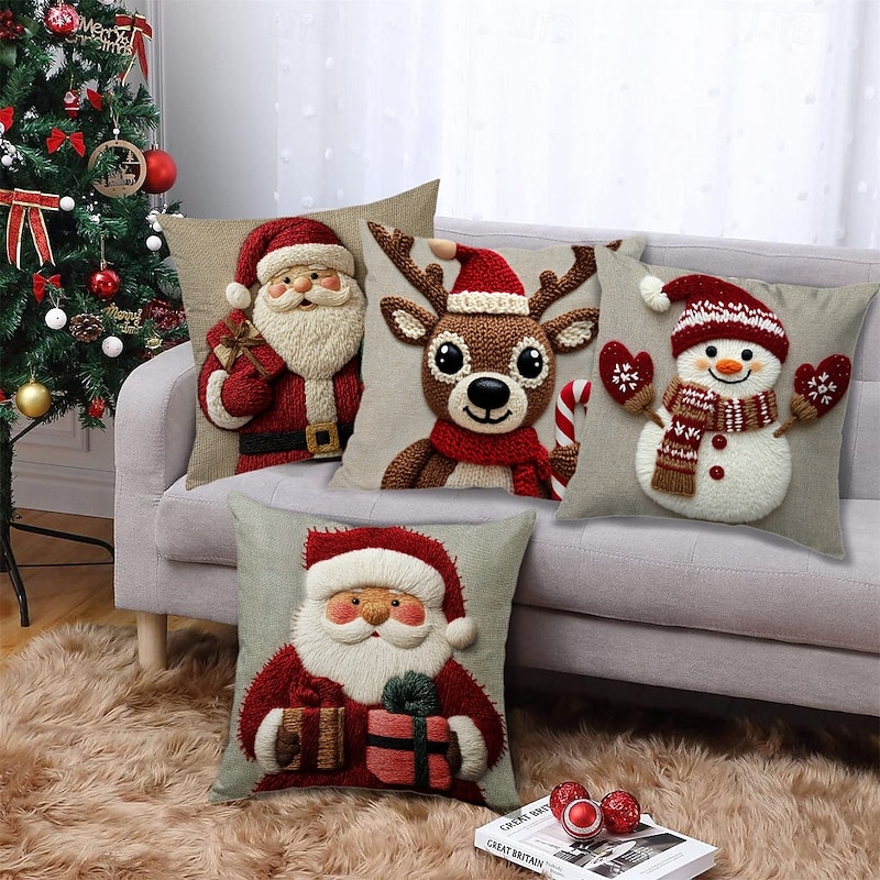 Christmas Series Pillow Cover, Holiday Decorative Cushion Case for Sofa, Living Room and Home Festive Decor4