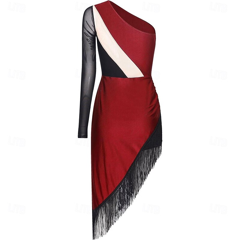 Women's Salsa Latin Dance Dress Shiny Rhinestones Fringe Flapper Party Dress Ballroom Dance Costume3