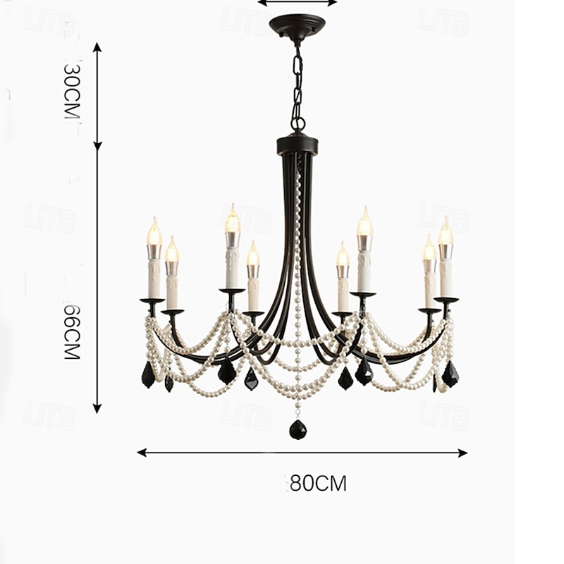 Iron Candle Style Chandelier with Ink Crystal, Adjustable Chain 6/8 Heads Black2