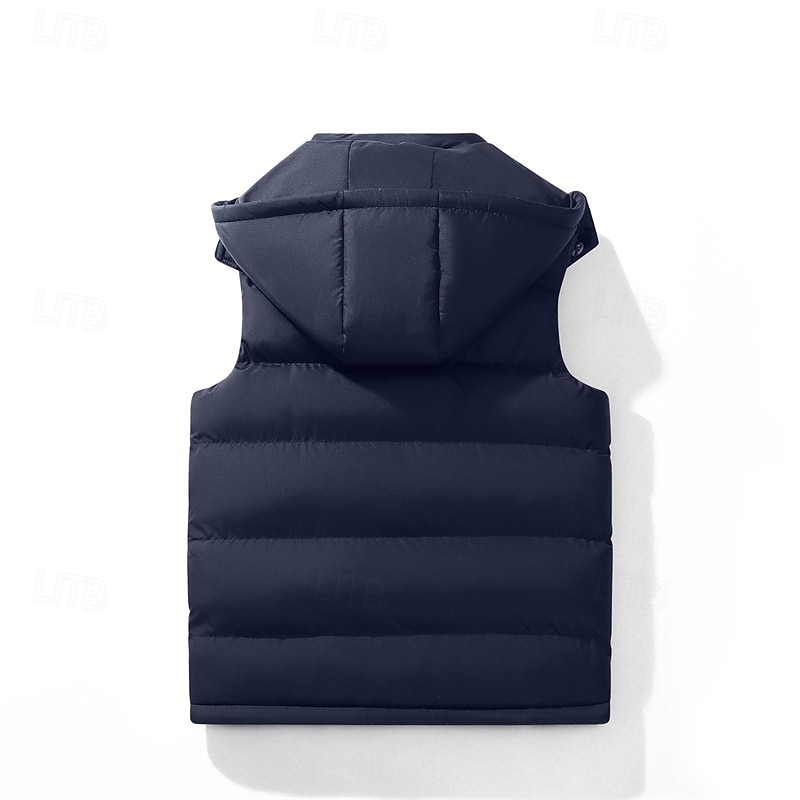Men's Puffer Vest Vest Gilet Vacation Daily Date Fashion Casual Fall Winter Pocket Polyester Warm Comfortable Solid Color Zipper Hooded Regular Fit Black Blue Vest3