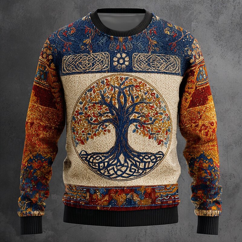 Men's Viking Tree Of Life Pullover Sweater Jumper Knitwear Crewneck Retro Vintage Casual Vacation Daily 3D Print Knitting Keep Warm Long Sleeve Spring Fall Winter Red Blue Green