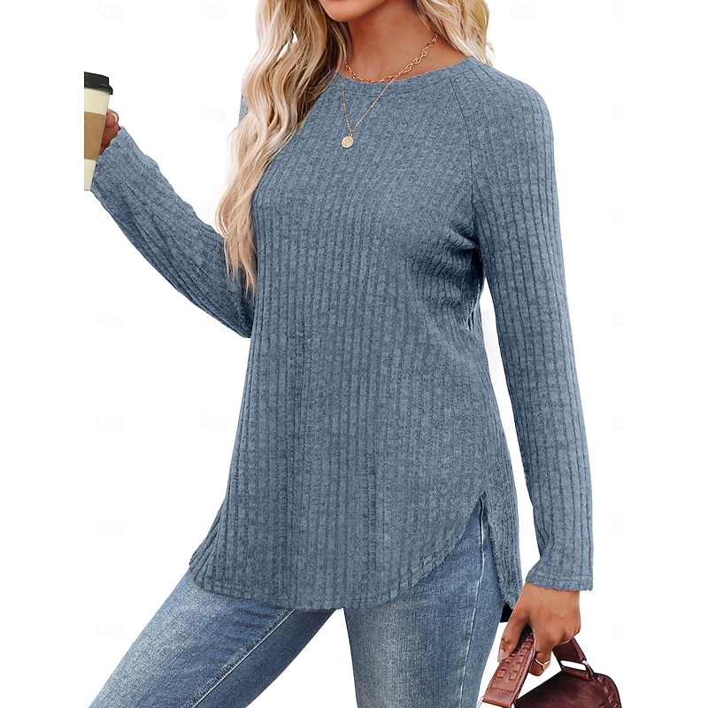 Women's Blouse Solid Color Elegant Casual Long Sleeve Crew Neck Regular Tops Daily Black Blue Purple Orange Brown Spring Fall3