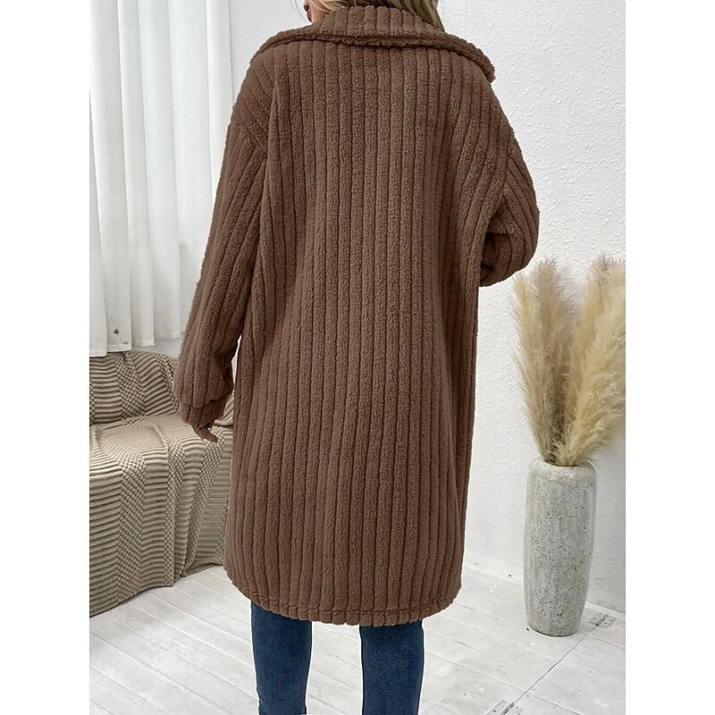 Women's Winter Coat Sherpa Jacket Comfortable Breathable Pocket Buttons Casual Plain Vacation Street Casual Daily Wear Single Breasted Long Turndown Regular Fit Long Sleeve Outerwear Black Wine Dark4