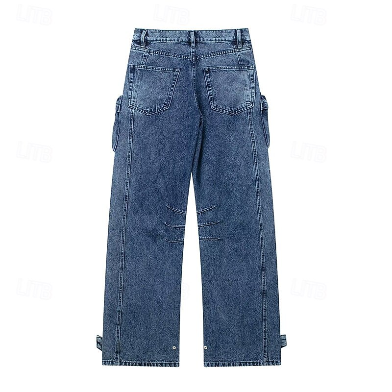 Women's Jeans Culottes Wide Leg Wide Leg Vacation Vintage Fashion Full Length Medium Waist Plain Wide Leg Buckle Multi Pocket Comfortable Inelastic Micro-elastic Outdoor Vacation Daily Blue2