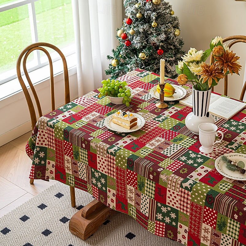 Christmas Luxury Tablecloth, Elegant Red Rectangular Dining Table Cover, Holiday Tea Table Cloth, Festive   Year Home Decoration Table Linen3