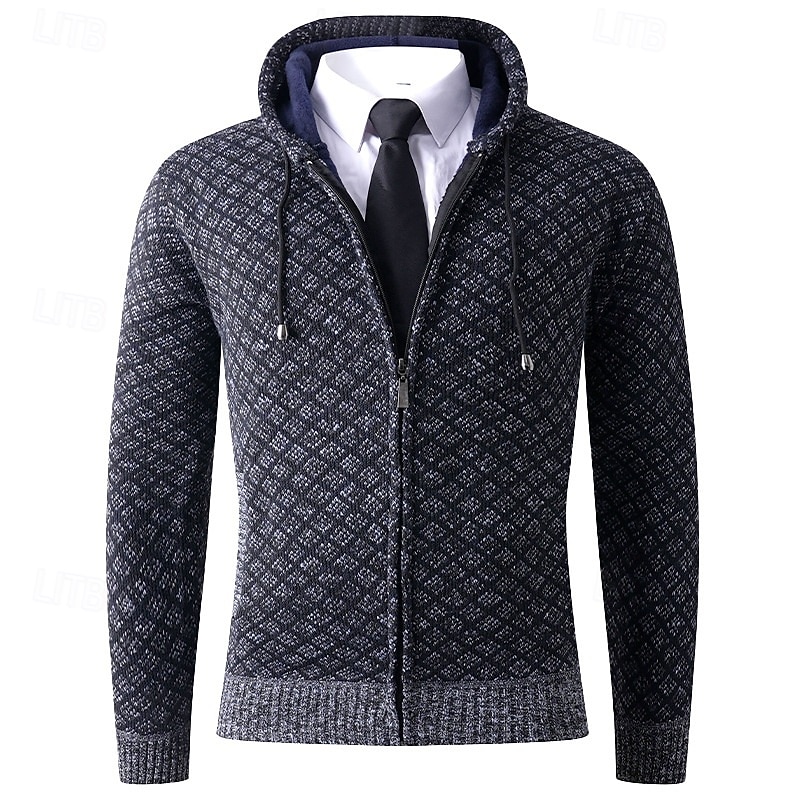 Men's Sweater Dress Sweater Cardigan Sweater Zip Sweater Knit Sweater Ribbed Knit Regular Tops Knitted Ribbed Plain Hooded Fashion Shawls Casual Daily Wear Clothing Apparel Fall Winter Burgundy Navy2