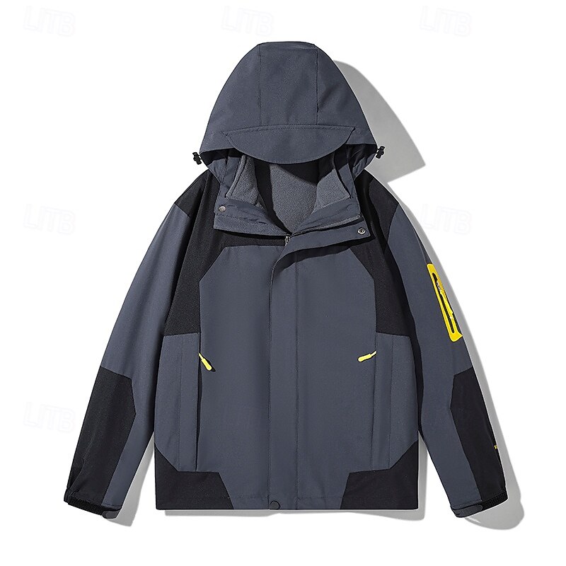Men's Hiking Jacket Thermal Jacket 3 in 1 Jacket Winter Outdoor Patchwork Thermal Warm Windproof Top Dark Grey Black White Blue3