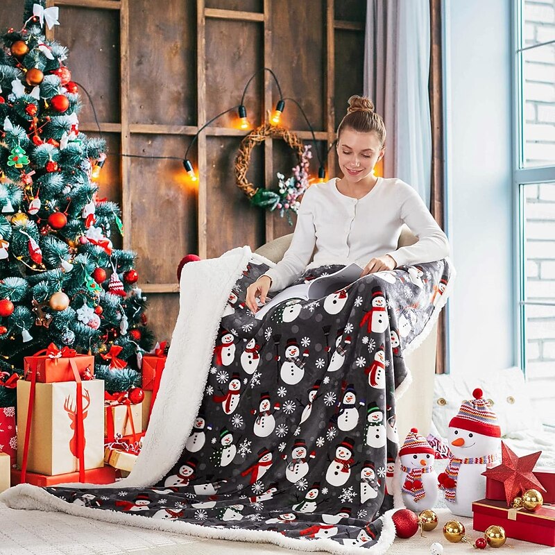 Exclusive Christmas Winter Flannel Sherpa Fleece Blanket, Thick Double-Layer Lambswool Throw4