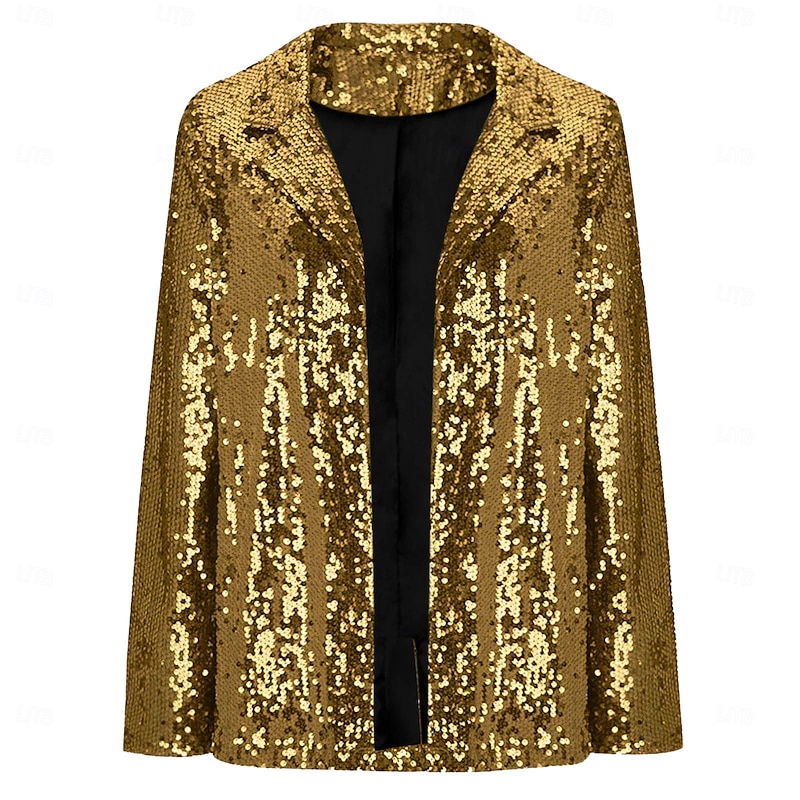 Women's Tuxedo Sequined Gold Blazer Formal Wedding Christmas Sequined Elegant Glitters Sparkle Long Sleeve3