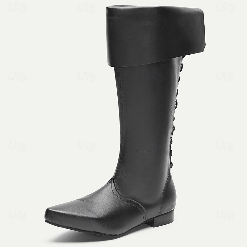 Men's Medieval Renaissance Tall Boots with Fold Over Cuff, Vintage Retro Costume Footwear for Cosplay, Stage Performances, LARP Events and Themed Parties3