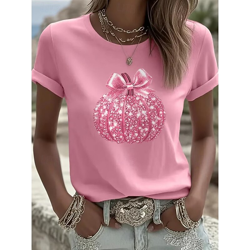 Halloween Women's T Shirt Graphic Pumpkin Vintage Stylish Classic Short Sleeve Crew Neck Round Neck Regular Tops Daily Going out Weekend Print Black White Pink Rose Pink Summer Spring Fall3